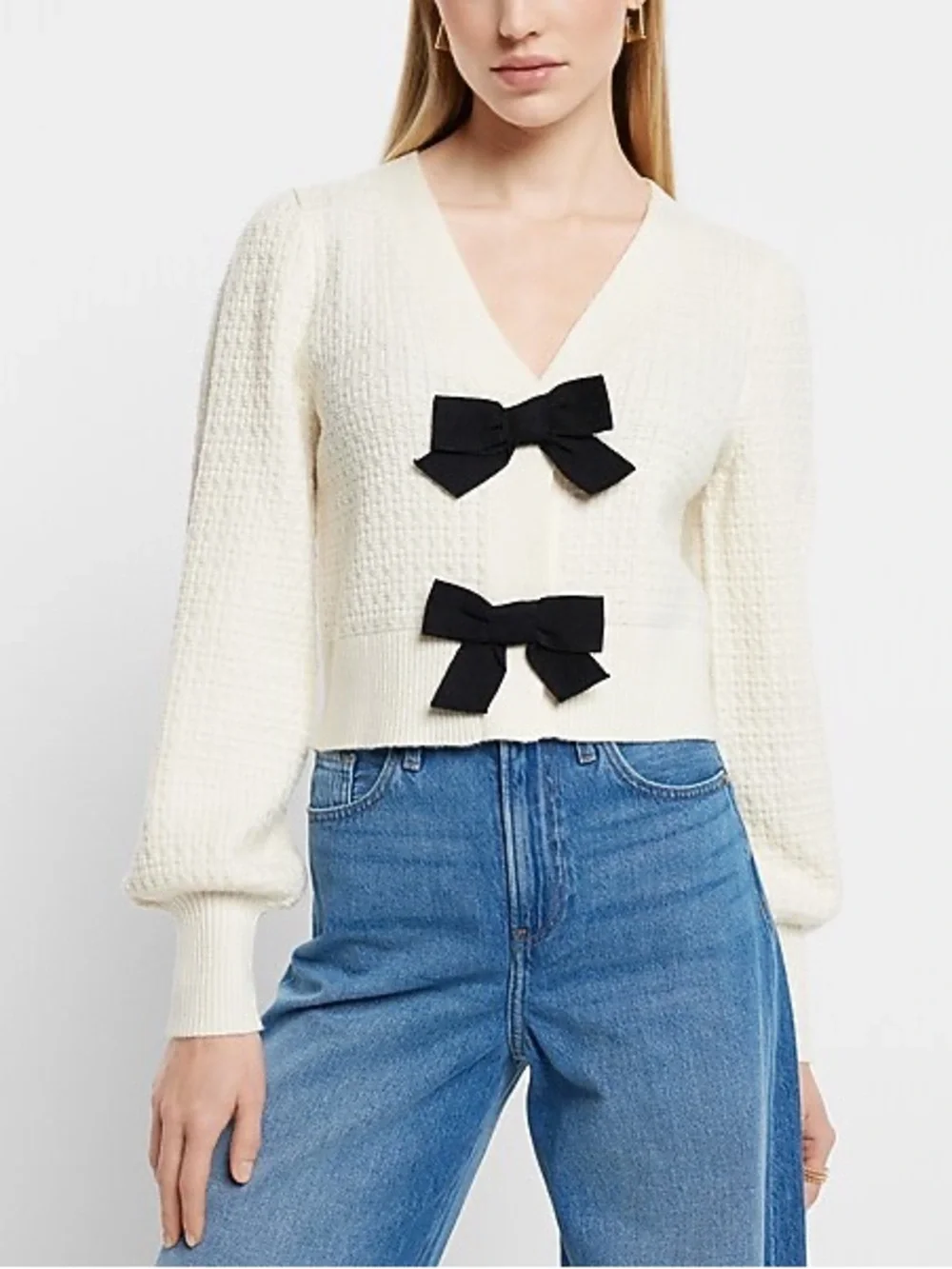 Express V-Neck Bow Cardigan - Picture 10 of 12